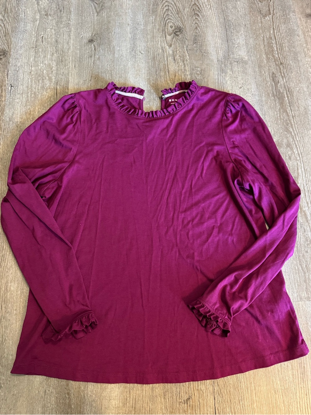 Women's Ruffled Crewneck Long-Sleeve Top - Berry